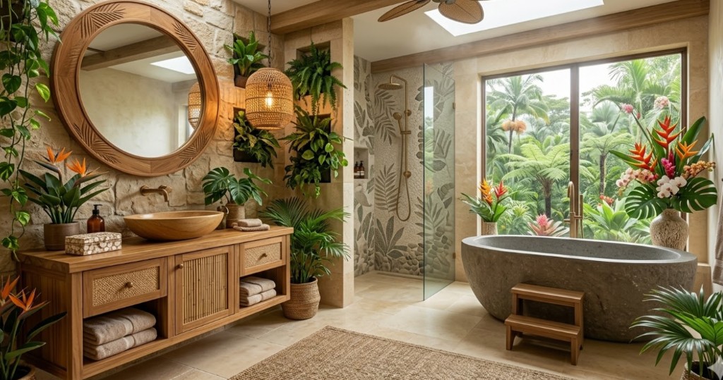 Tropical spa bathroom interior