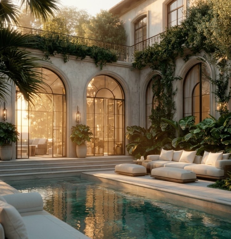 Luxury courtyard pool residence