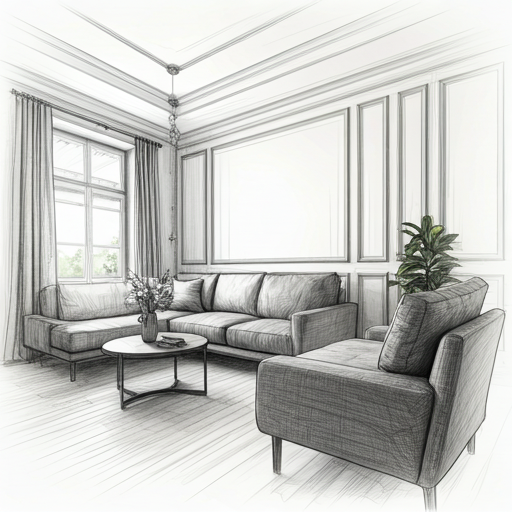 Architectural sketch before AI renovation