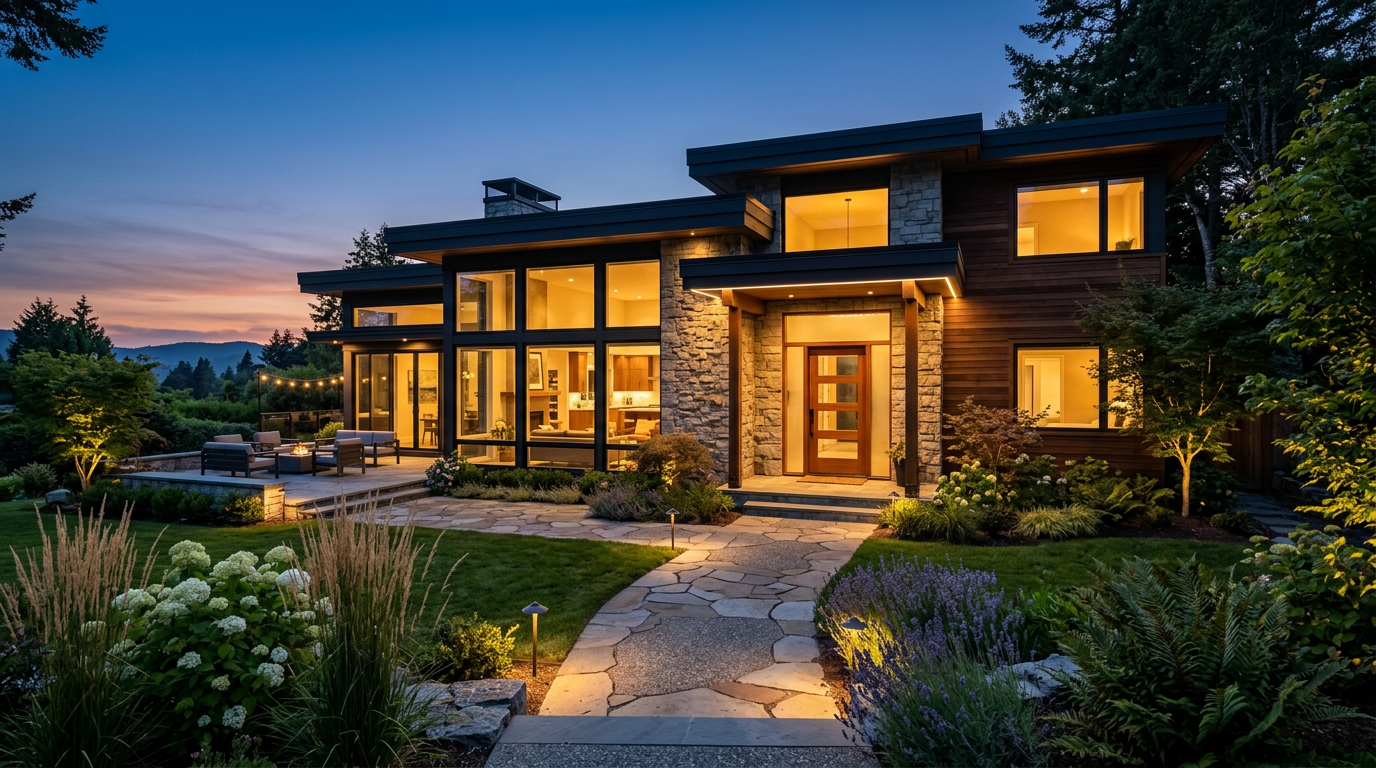 Premium modern house exterior at dusk